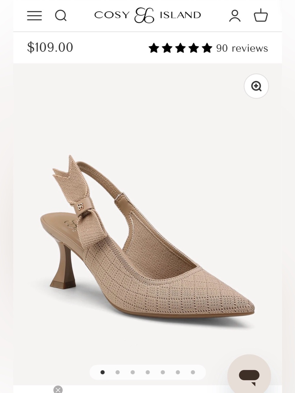 Cosy Island EverLush Bowknot Pointed Toe Heeled Slingback- Size 9 NWT